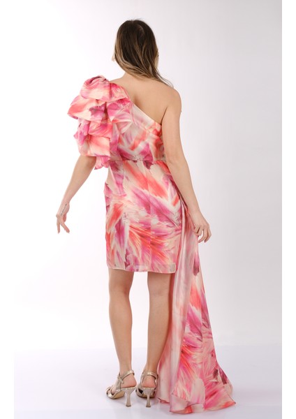 Explosion Tek Omuz Şifon Midi Elbise - Asimetrik Kesim, Özel Günler İçin indirimleri