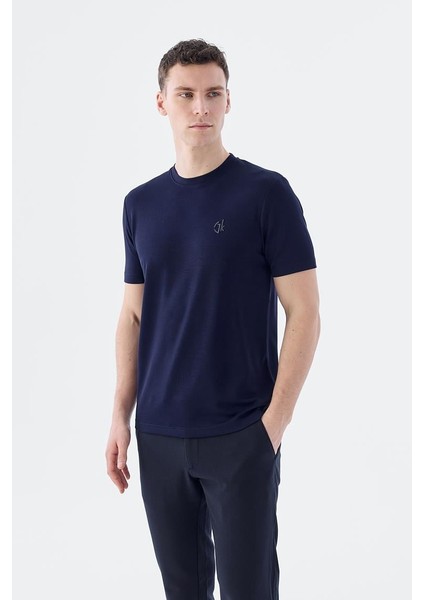 Lacivert Slim Fit Bisiklet Yaka T-Shirt