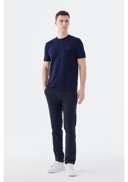 Lacivert Slim Fit Bisiklet Yaka T-Shirt
