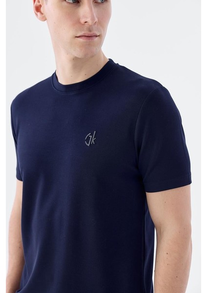 Lacivert Slim Fit Bisiklet Yaka T-Shirt