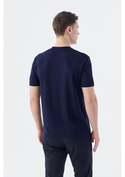 Lacivert Slim Fit Bisiklet Yaka T-Shirt