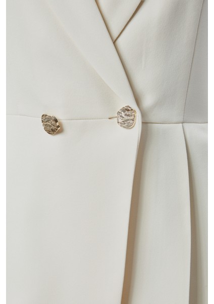 Ekru Regular Fit Pile Detaylı Blazer Ceket