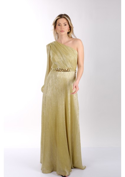 Explosion Tek Omuz Maxi Metalik Elbise - Şıklığı ve konforu bir arada! fırsatları