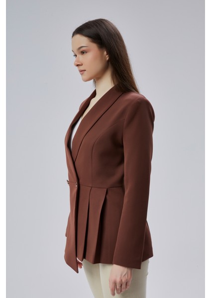 Kahverengi Regular Fit Pile Detaylı Blazer Ceket