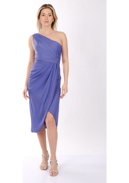 DORİDORCA Tek Omuz Drape Detaylı Saten Midi Kadın Abiye Elbise 231KB5081 fiyatları