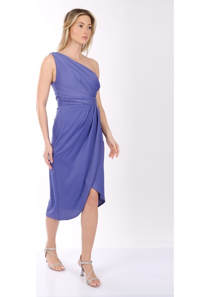 DORİDORCA Tek Omuz Drape Detaylı Saten Midi Kadın Abiye Elbise 231KB5081 fırsatları