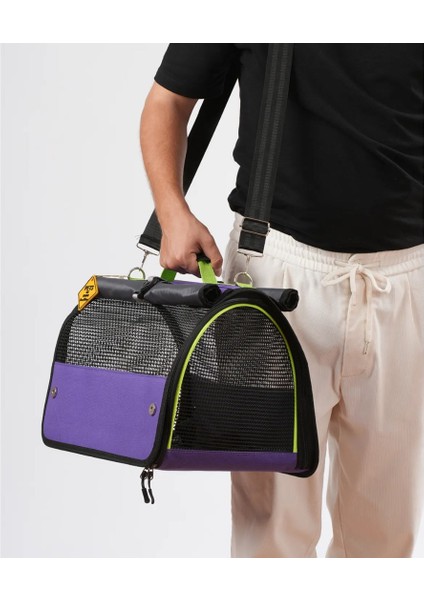 Brave Paws Flybag Plastik Yırtılmaz Fileli Kedi ve Köpek Taşıma Çantası Seyahat Çantası Mor 45X25X26CM