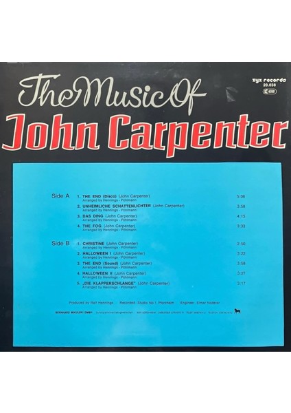 John Carpenter The Music Of John Carpenter Lp Plak fiyatları