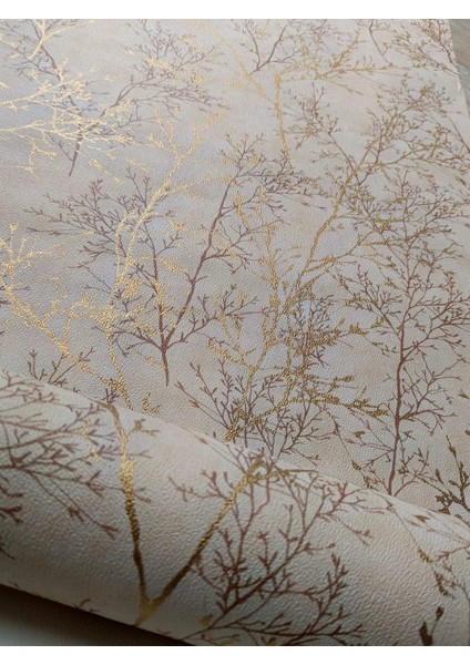 Krem Üzerine Gold Gül Kurusu Dallı Silinebilir Duvar Kağıdı 5 M²