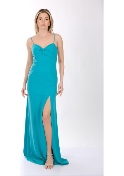 DORİDORCA Kalp Yaka Önden Yırtmaçlı Krep Kumaş Maxi Boy Kadın Abiye Elbise 231KB5110 fiyatları