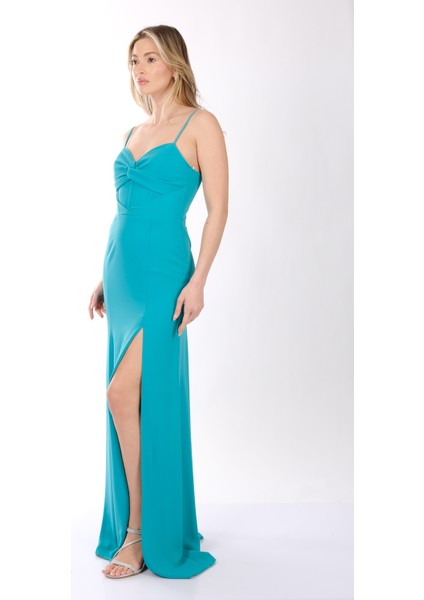 DORİDORCA Kalp Yaka Önden Yırtmaçlı Krep Kumaş Maxi Boy Kadın Abiye Elbise 231KB5110 modelleri