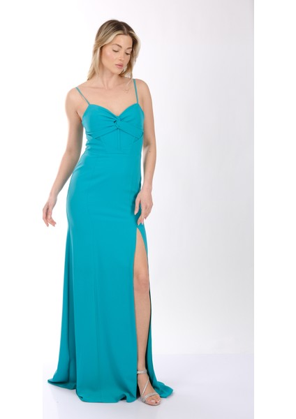 DORİDORCA Kalp Yaka Önden Yırtmaçlı Krep Kumaş Maxi Boy Kadın Abiye Elbise 231KB5110 fırsatları