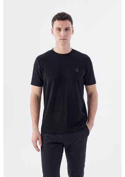 Siyah Slim Fit Bisiklet Yaka T-Shirt