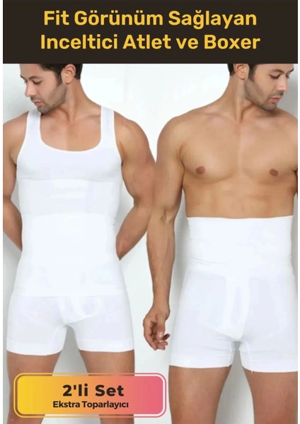 Özel Üretim Fit Görünüm Sağlayan Inceltici Rahat Atlet ve Boxer Inceltici Erkek Korse 2'li Set