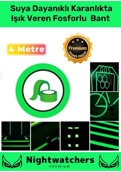Özel Karanlıkta Işık Veren Yansıyan 4 Metre Fosforlu Yeşil Şerit Kendinden Yapışkanlı Reflektör Bant