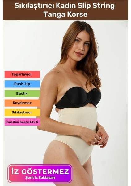 Yüksek Bel Karın Toparlayıcı Kaymaz Iz Göstermeyen Kadın Slip String Tanga Korse