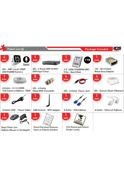 Sesli - 4 Kameralı Fullhd Gece Renkli ve Işıklı Güvenlik Kamerası - Kamera Seti 1tb Disk fiyatları