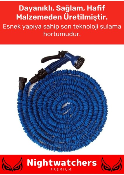Premium Seri Dolaşmaz Kırılmaz 7 Kademeli Uzayan Bahçe Sulama Araç Yıkama Tabancalı 15 Metre Hortum