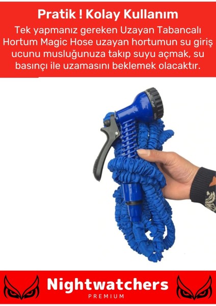 Premium Seri Dolaşmaz Kırılmaz 7 Kademeli Uzayan Bahçe Sulama Araç Yıkama Tabancalı 15 Metre Hortum