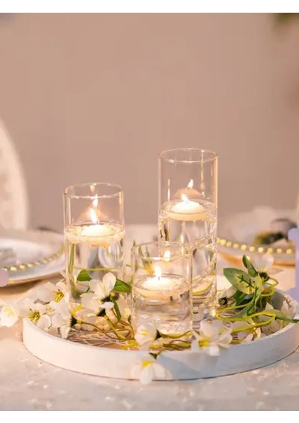 3'lü Borosilikat Cam Mumluk Seti + Yüzen Mum Hediyeli – Dekoratif Şamdan Takımı" indirimleri