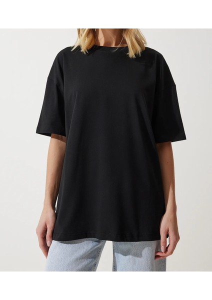 Kadın T-Shirt Bisiklet Yaka Basic Oversize