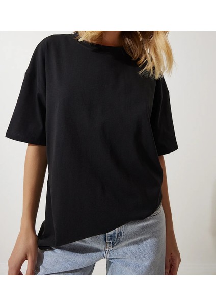Kadın T-Shirt Bisiklet Yaka Basic Oversize modelleri