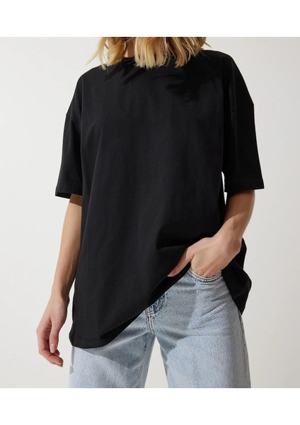 Kadın T-Shirt Bisiklet Yaka Basic Oversize fırsatları