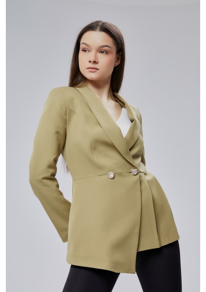 Haki Regular Fit Pile Detaylı Blazer Ceket