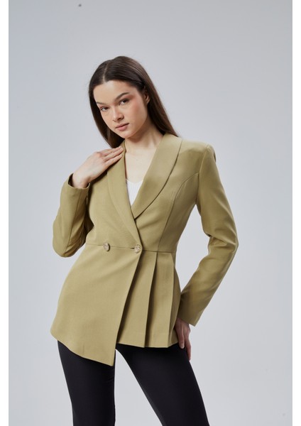 Haki Regular Fit Pile Detaylı Blazer Ceket