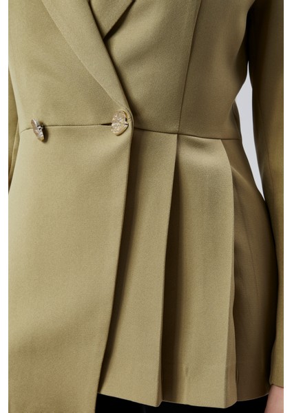 Haki Regular Fit Pile Detaylı Blazer Ceket
