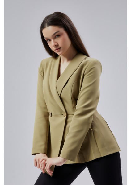 Haki Regular Fit Pile Detaylı Blazer Ceket