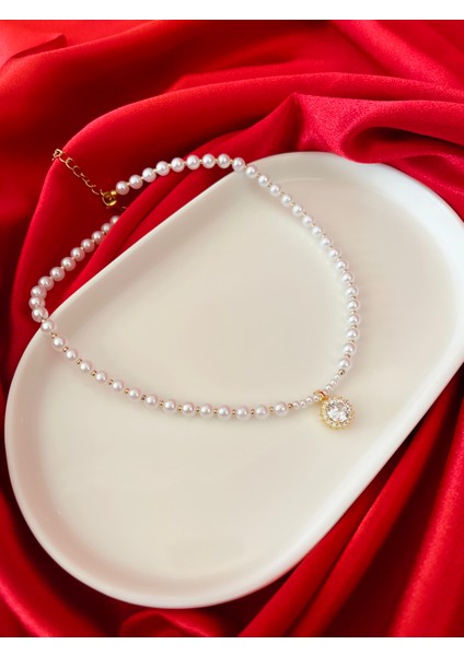 Pırlanta Model Inci Gold Çelik Kolye