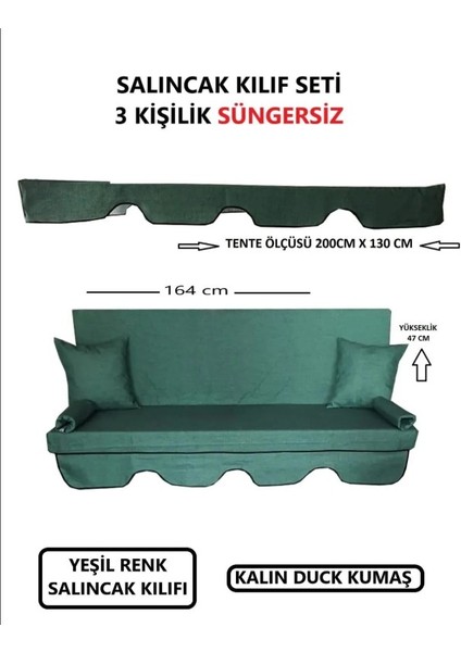 3 Kişilik Lüks Salıncak Kılıf Seti Süngersiz Düz Yeşil