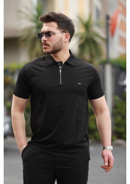 Fermuarlı Polo Yaka Kompak Tshirt