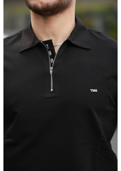 Fermuarlı Polo Yaka Kompak Tshirt