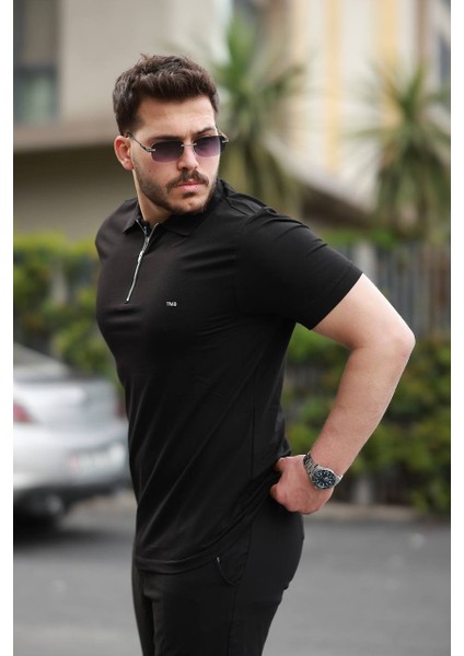 Fermuarlı Polo Yaka Kompak Tshirt