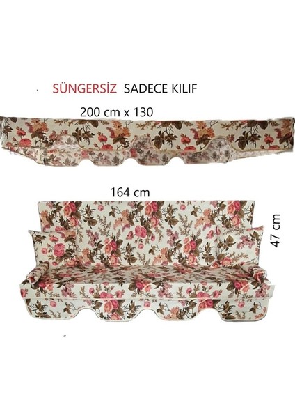 3 Kişilik Lüks Salıncak Kılıf Seti Süngersiz Ingiliz Gülü