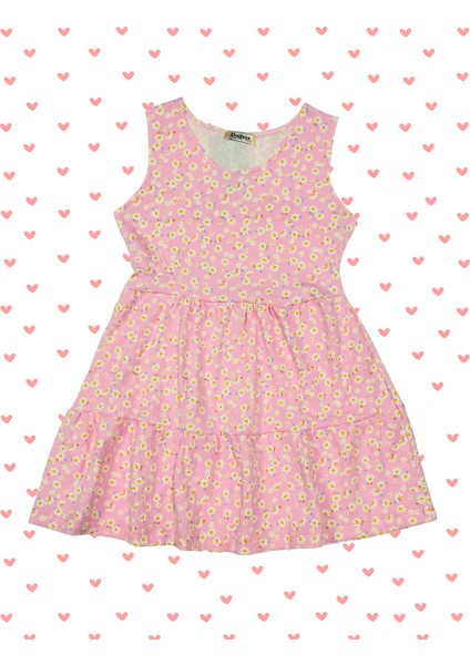 Çiçek Desenli Kız Çocuk Elbise, Kolsuz, Fırfırlı Etekli, Pembe Renk, Günlük Giyim modelleri