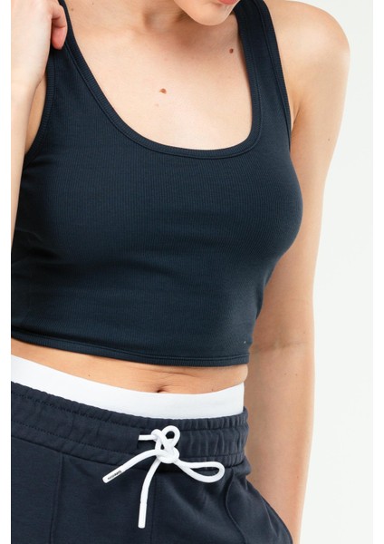 Lacivert Slim Fit Basic Kaşkorse Askılı Kolsuz Kadın Crop Top Sc1242