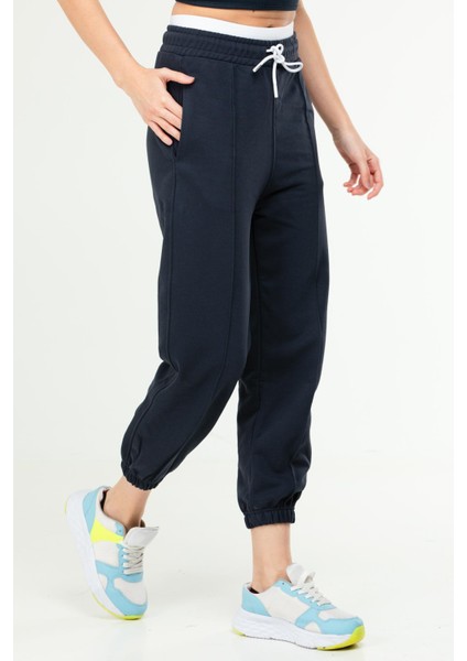 Lacivert Oversize Basic Pamuklu Yüksek Bel Lastik Paça Kadın Eşofman Alt SD1000 modelleri