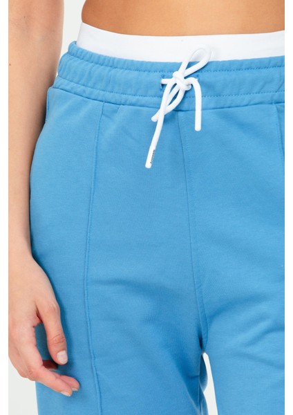 Mavi Oversize Basic Pamuklu Yüksek Bel Lastik Paça Kadın Eşofman Alt SD1000