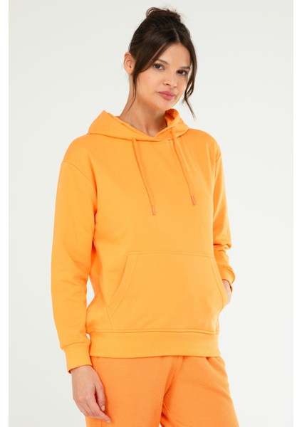 Beyaz - Siyah Oversize Basic Pamuklu Kapüşonlu Kanguru Cep Kadın Sweatshirt SC1242