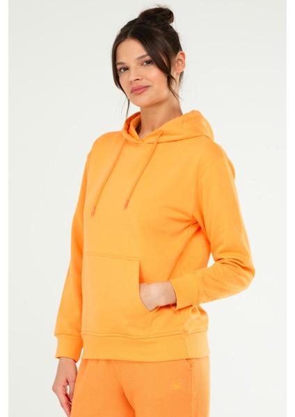 Beyaz - Siyah Oversize Basic Pamuklu Kapüşonlu Kanguru Cep Kadın Sweatshirt SC1242