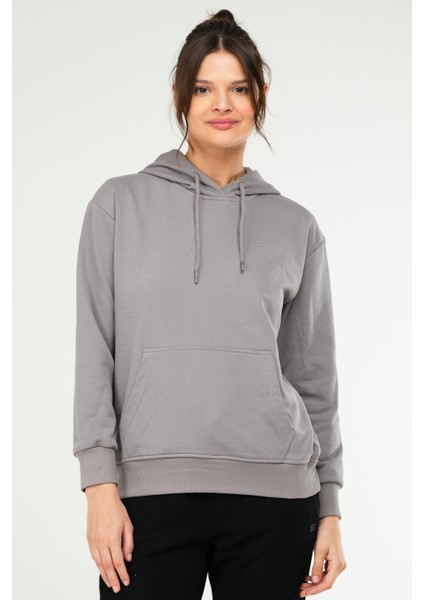 Beyaz - Siyah Oversize Basic Pamuklu Kapüşonlu Kanguru Cep Kadın Sweatshirt SC1242