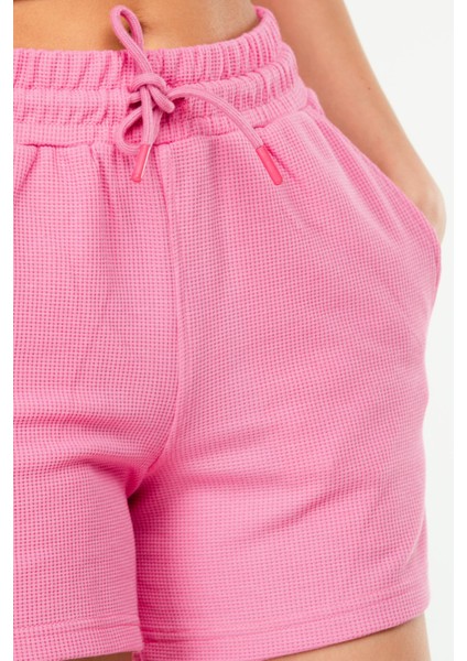 Pembe Regular Basic 100% Pamuk Yandan Cep Yüksek Bel Kadın Şort SE0153