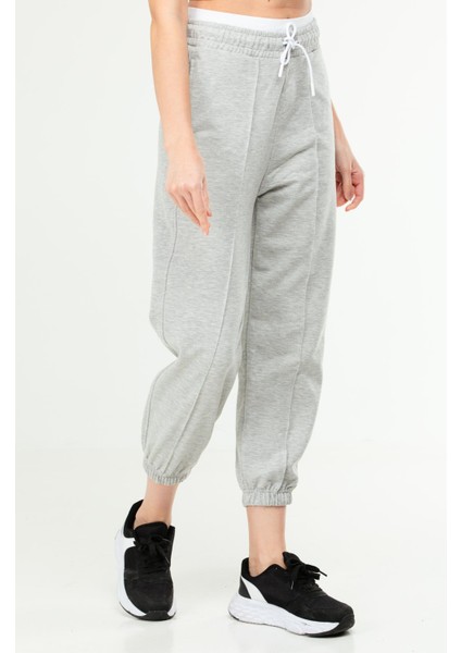 Gri Melanj Oversize Basic Pamuklu Yüksek Bel Lastik Paça Kadın Eşofman Alt SD1000