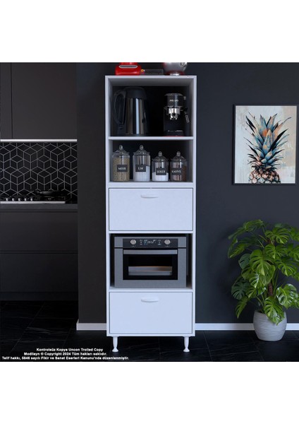 Silva Loya 2 Kapaklı 59,6 x 194,6 x 56 cm Mini Fırın Mikrodalga Dolabı Çok Amaçlı Mutfak Dolabı