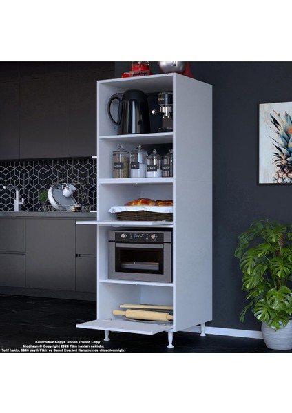 Silva Loya 2 Kapaklı 59,6 x 194,6 x 56 cm Mini Fırın Mikrodalga Dolabı Çok Amaçlı Mutfak Dolabı
