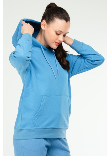 Beyaz - Siyah Oversize Basic Pamuklu Kapüşonlu Kanguru Cep Kadın Sweatshirt SC1242 modelleri