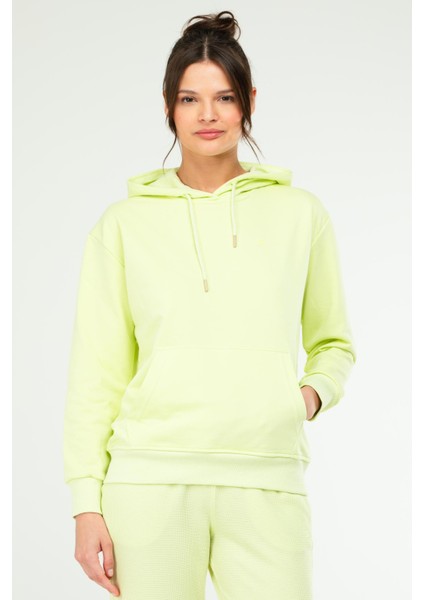 Beyaz - Siyah Oversize Basic Pamuklu Kapüşonlu Kanguru Cep Kadın Sweatshirt SC1242